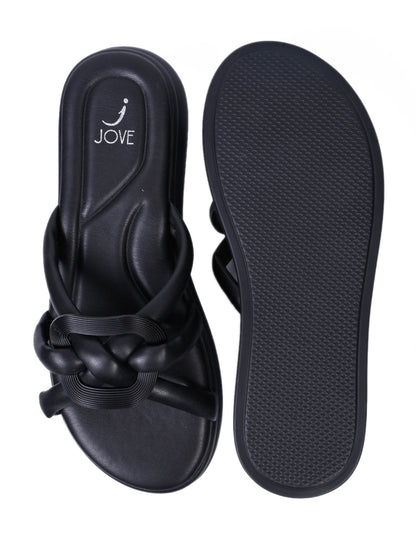 Women, Women Footwear, Black Open Toe Flats