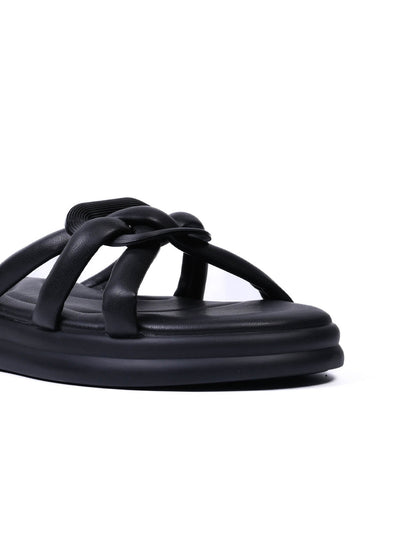 Women, Women Footwear, Black Open Toe Flats