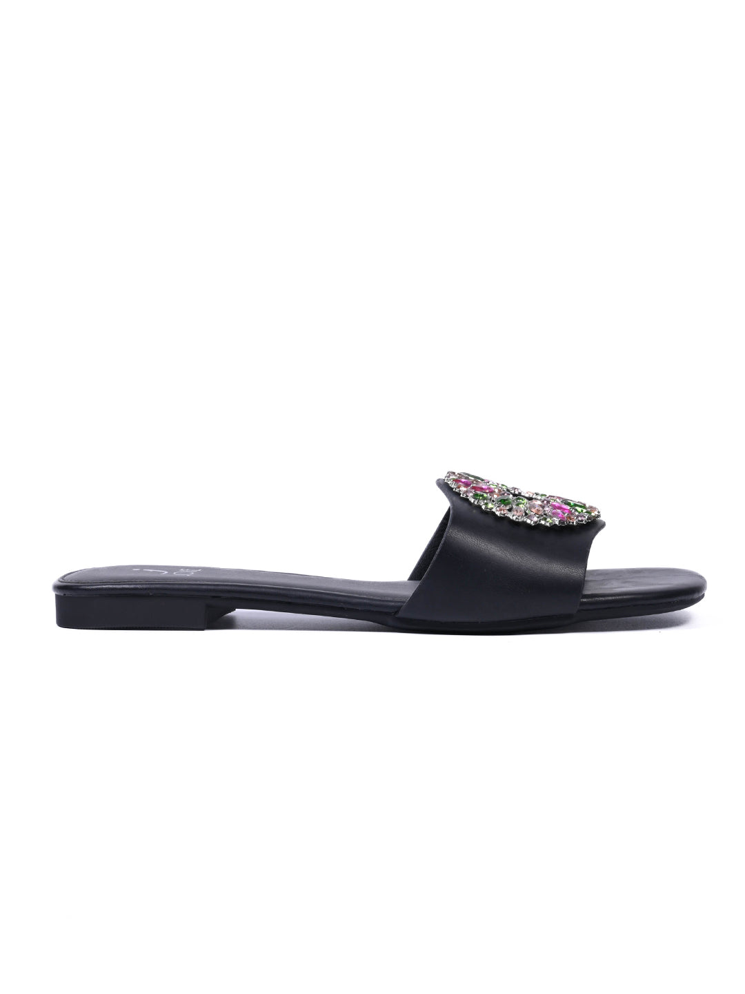 Women, Women Footwear, Black Open Toe Flats