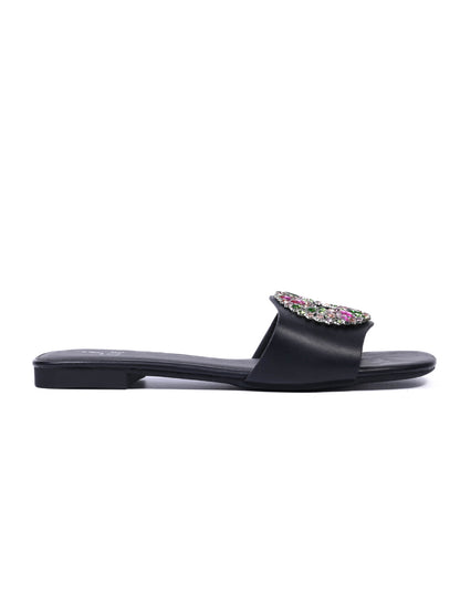 Women, Women Footwear, Black Open Toe Flats