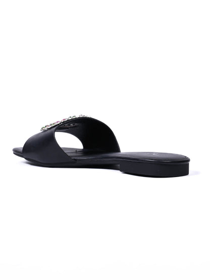Women, Women Footwear, Black Open Toe Flats
