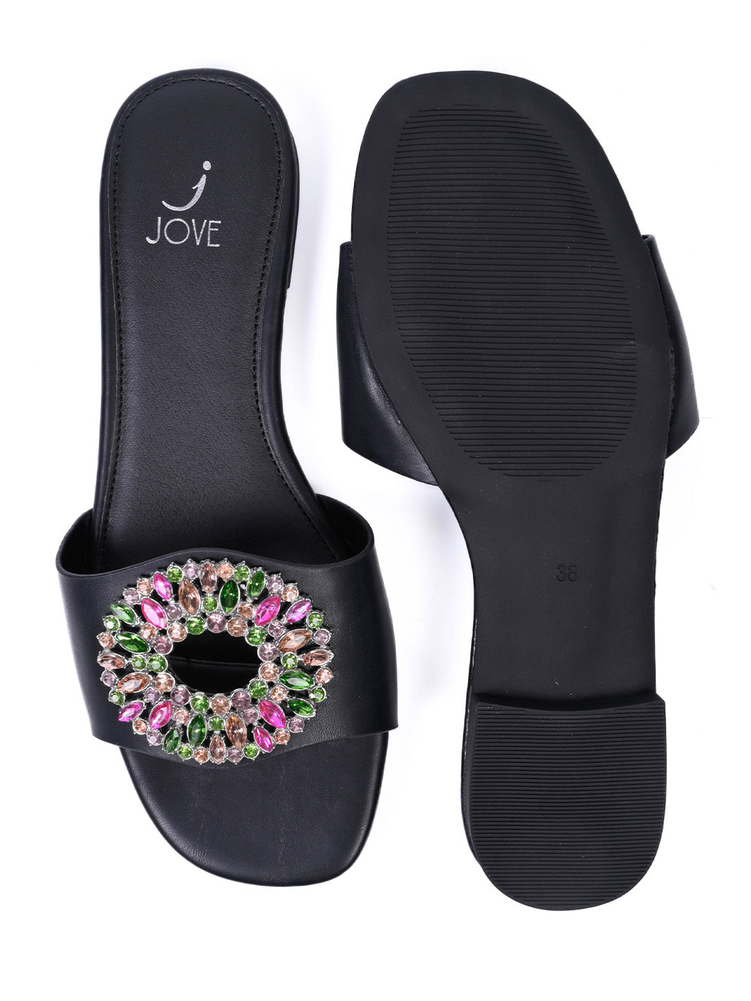 Women, Women Footwear, Black Open Toe Flats
