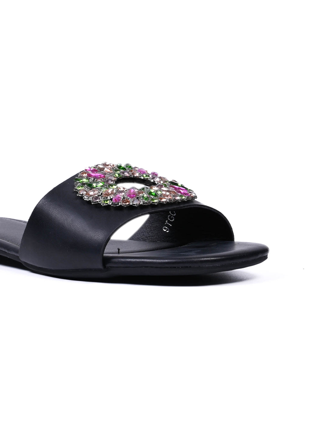 Women, Women Footwear, Black Open Toe Flats