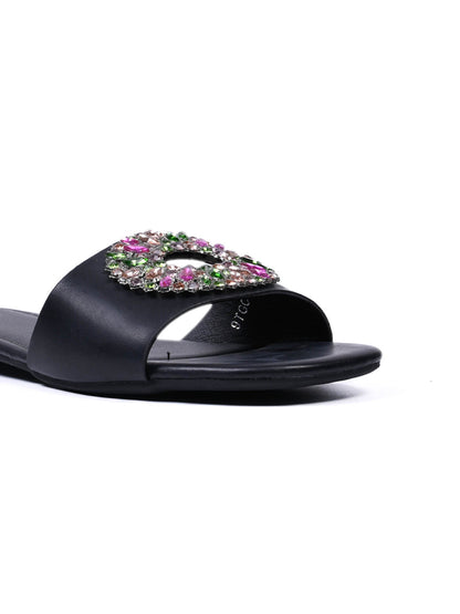 Women, Women Footwear, Black Open Toe Flats