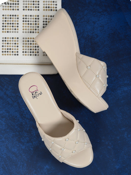 Footwear, Women Footwear, Beige Wedges