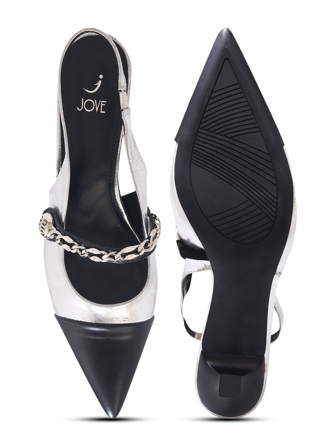 Women Black & Silver Colourblock Pumps