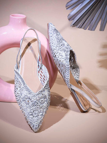 Women, Women Footwear, Silver Mules