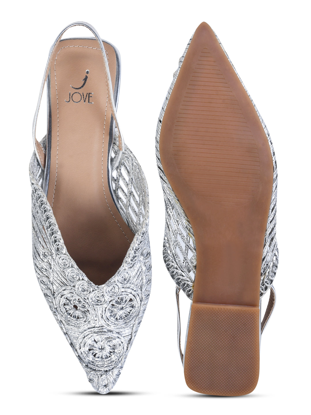 Women Silver Metallic Woven Mules