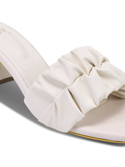 Women Beige Solid Ruched Sandals
