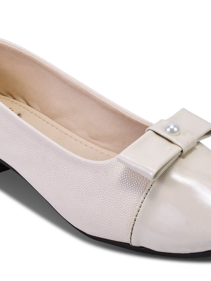 Women Beige Solid Bow Ballerinas