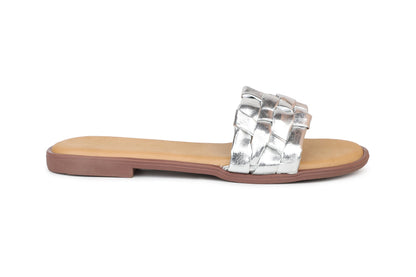 Women, Women Footwear, Silver Open Toe Flats