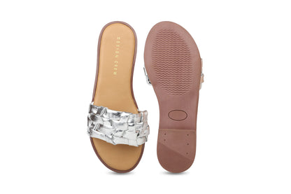 Women, Women Footwear, Silver Open Toe Flats