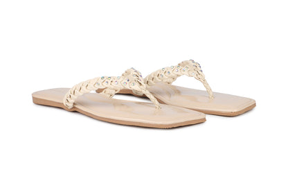 Women, Women Footwear, Beige T Strap Flats