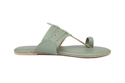 Women, Women Footwear, Green One Toe Flats