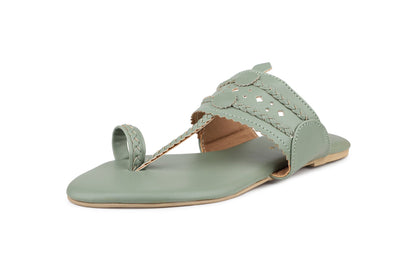 Women, Women Footwear, Green One Toe Flats