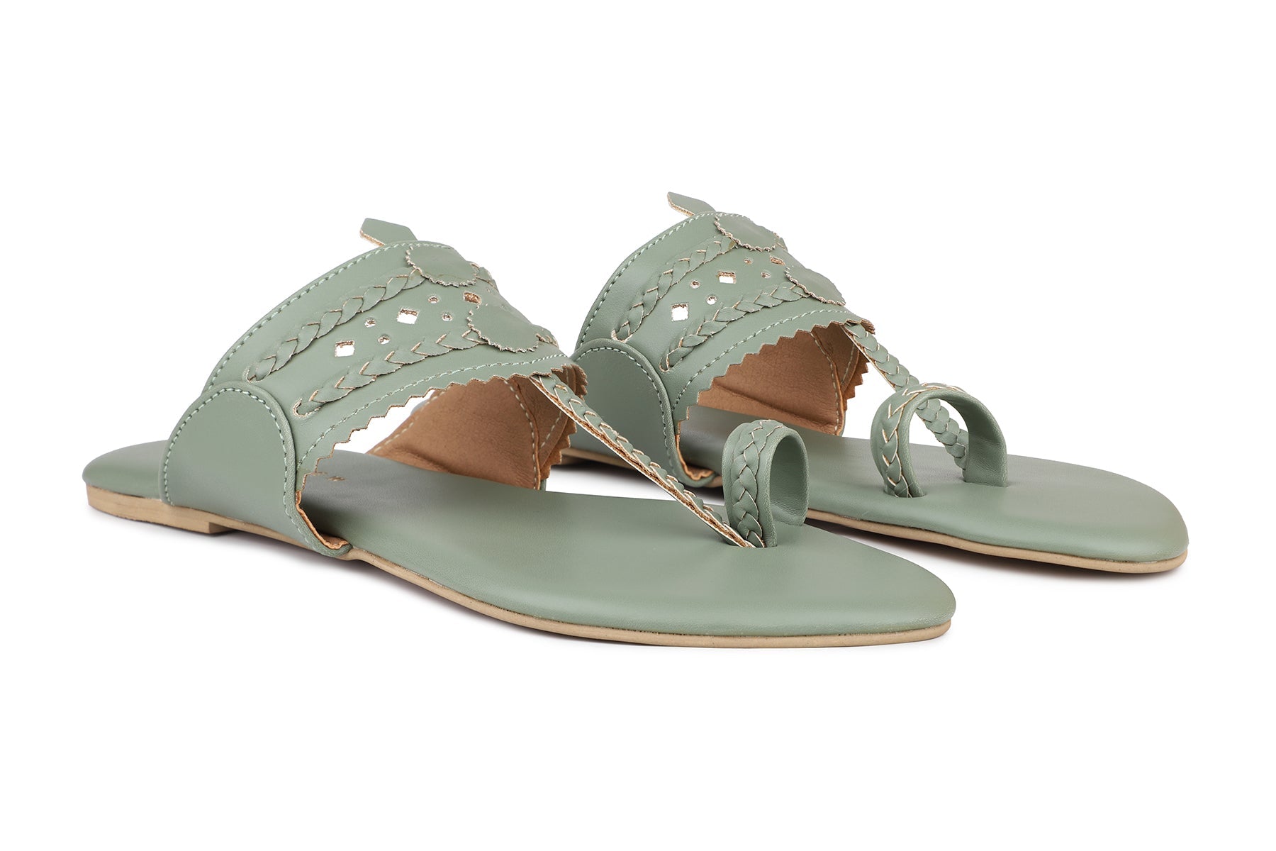 Women, Women Footwear, Green One Toe Flats