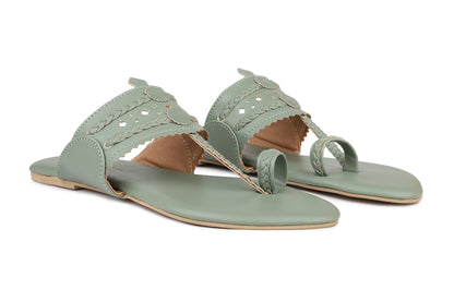 Women, Women Footwear, Green One Toe Flats