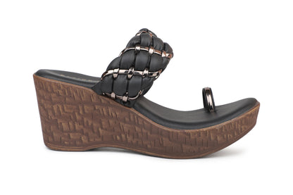 Women, Women Footwear, Black Wedges