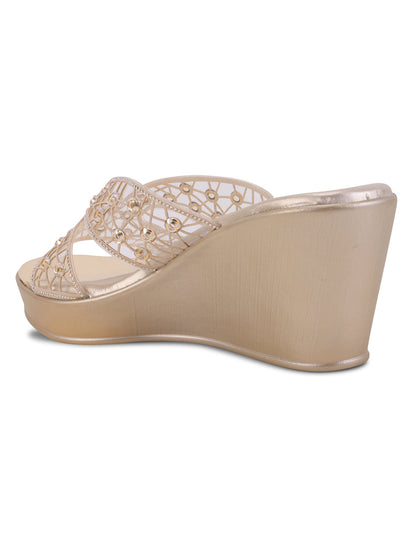 Women, Women Footwear, Gold Wedges