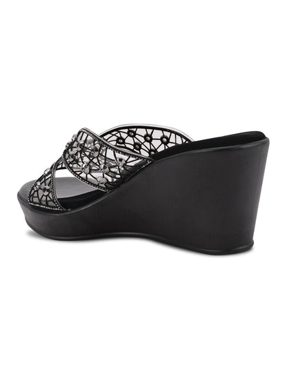 Women, Women Footwear, Black Wedges