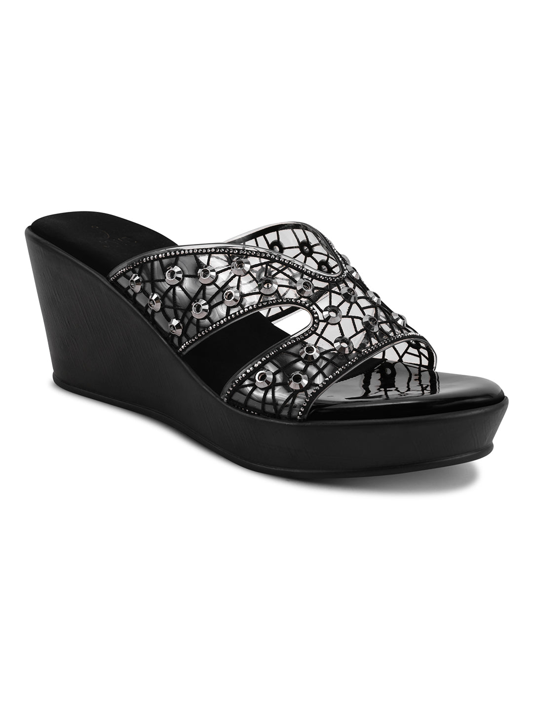 Women, Women Footwear, Black Wedges