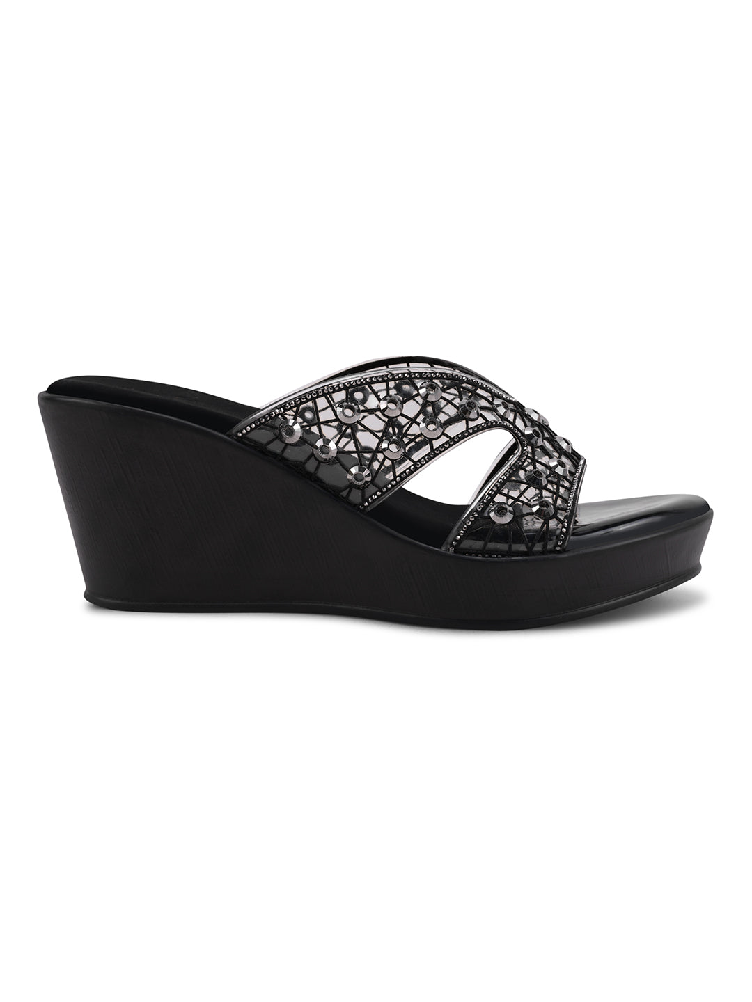 Women, Women Footwear, Black Wedges