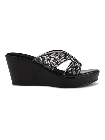Women, Women Footwear, Black Wedges