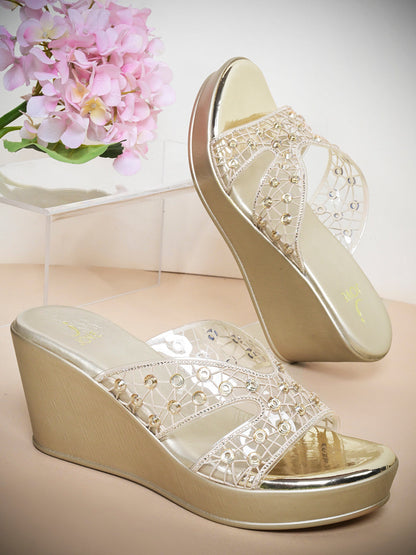 Women, Women Footwear, Gold Wedges