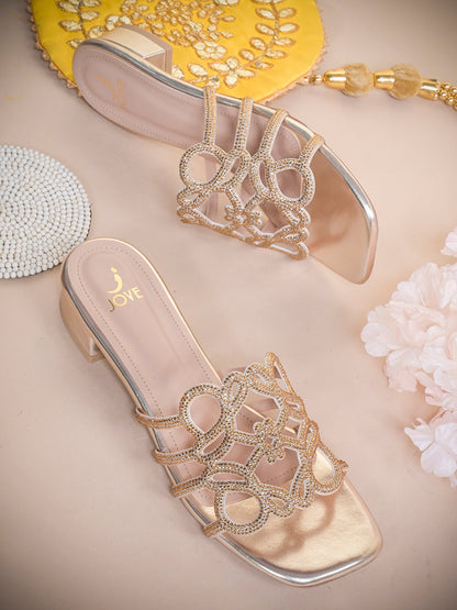 Women, Women Footwear, Gold Open Toe Flats