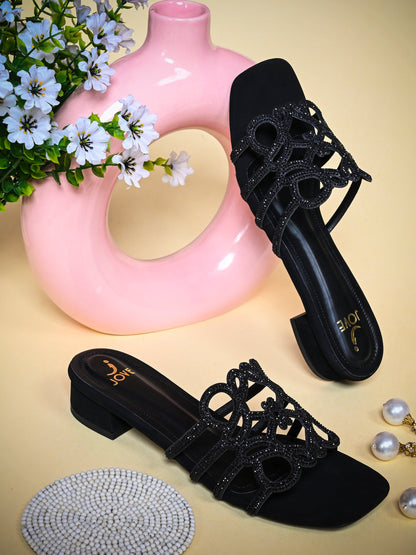 Women, Women Footwear, Black Open Toe Flats