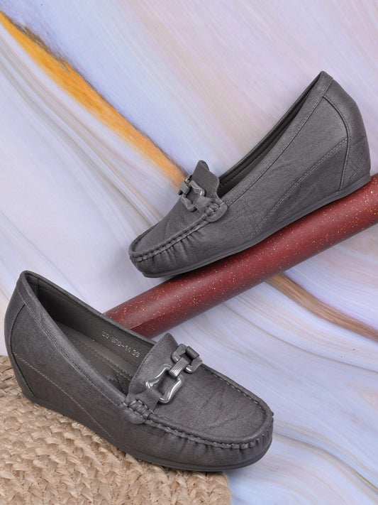 Women, Women Footwear, Grey Loafers
