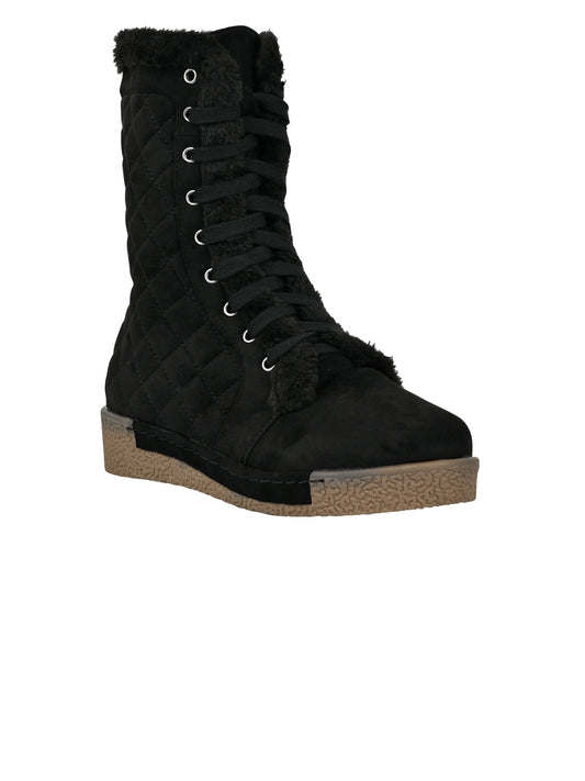 Women Black Checked Mid-Top Boots