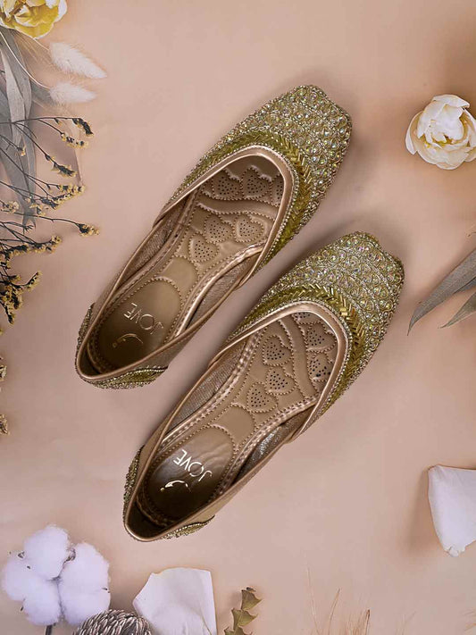 Women, Women Footwear, Gold Mojaris