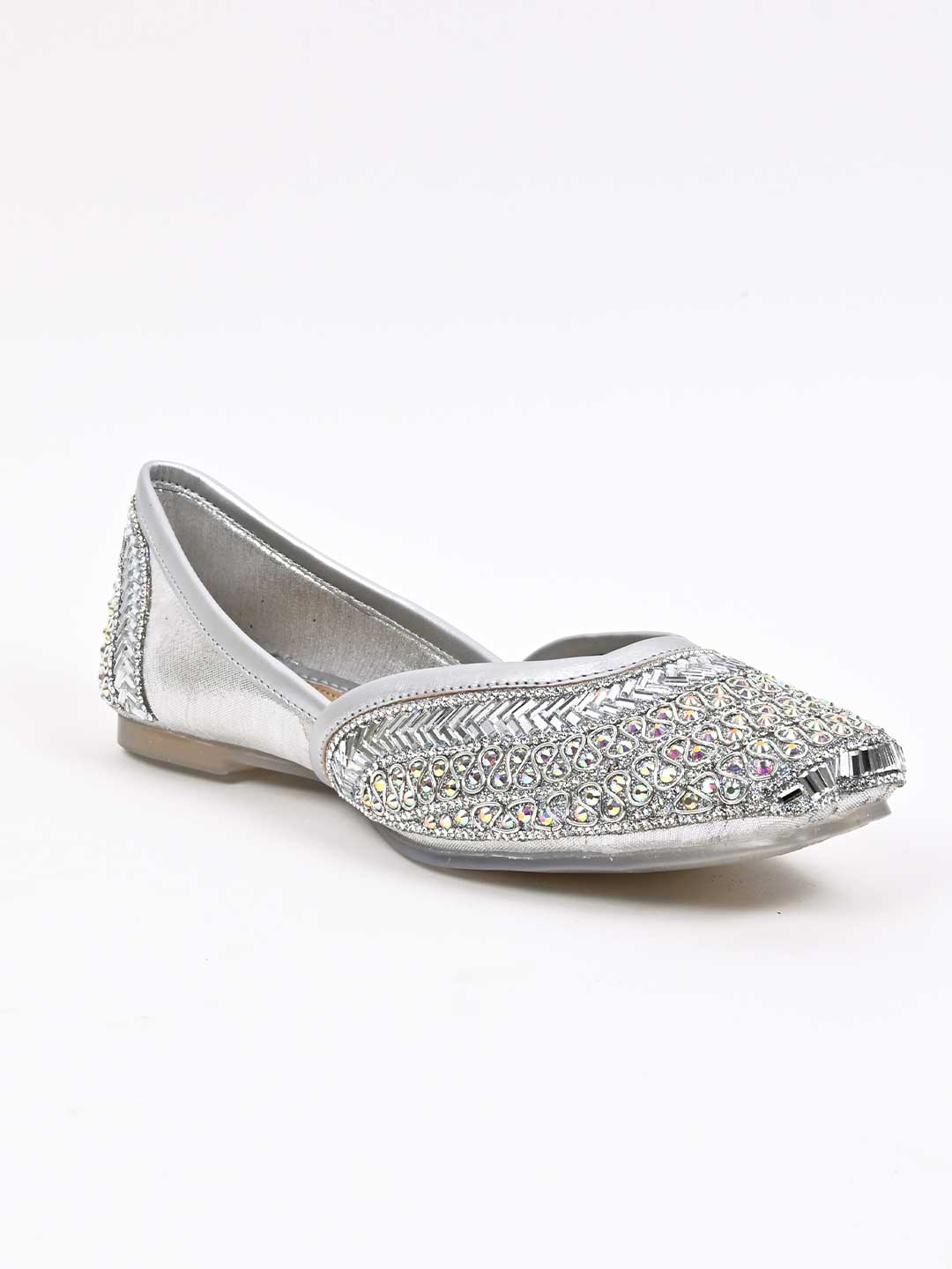 Women, Women Footwear, Silver Mojaris