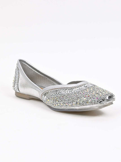 Women, Women Footwear, Silver Mojaris