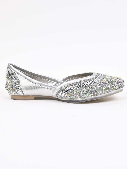 Women, Women Footwear, Silver Mojaris