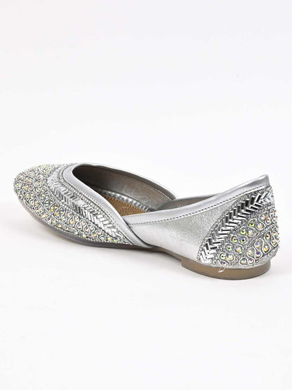 Women, Women Footwear, Silver Mojaris