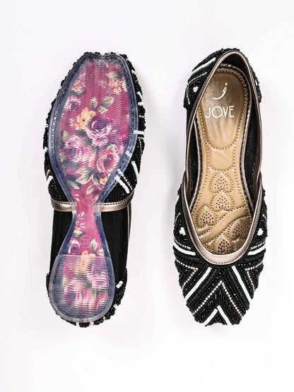 Women, Women Footwear, Black Mojaris