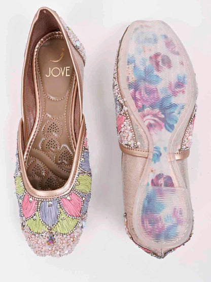 Women, Women Footwear, Rose Gold Mojaris