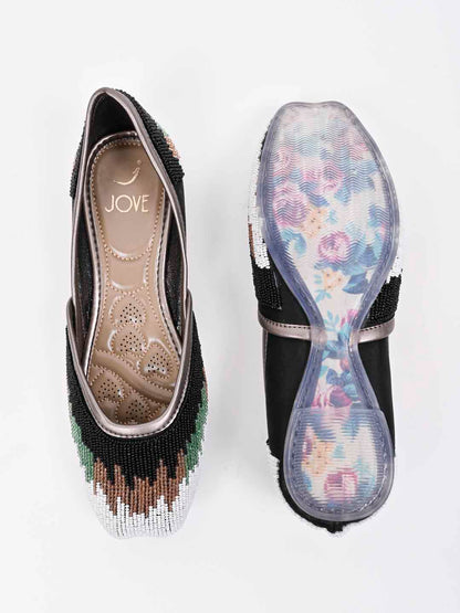 Women, Women Footwear, Black Mojaris
