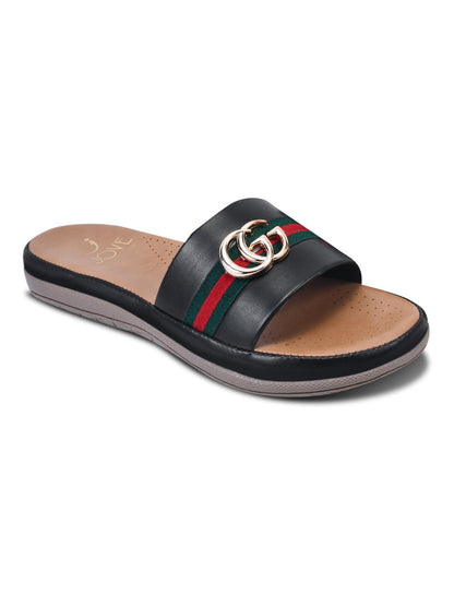 Women, Women Footwear, Black Open Toe Flats