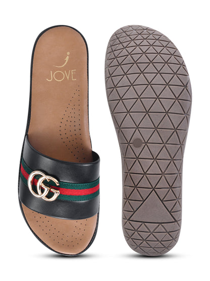 Women Black Western Embelliahed Open Toe Flats