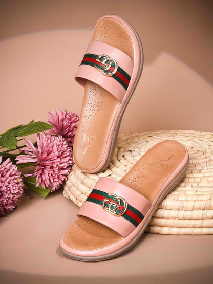 Women, Women Footwear, Pink Open Toe Flats