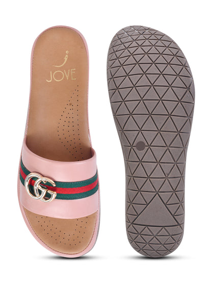 Women Pink Western Embelliahed Open Toe Flats