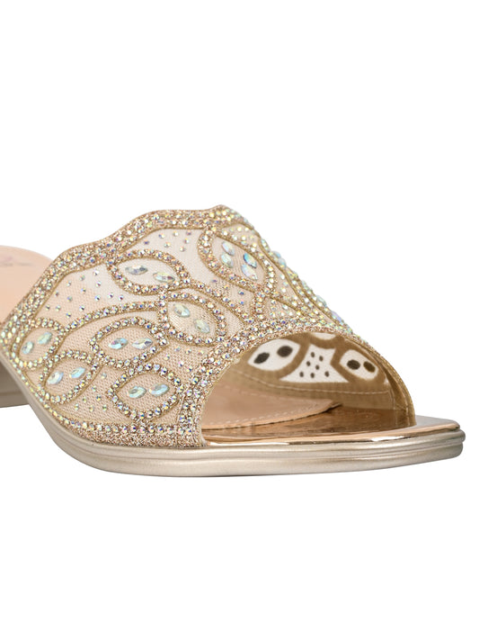 Women Champagne Embellished Sandals