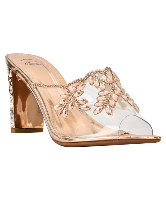Women Champagne Embellished Sandals