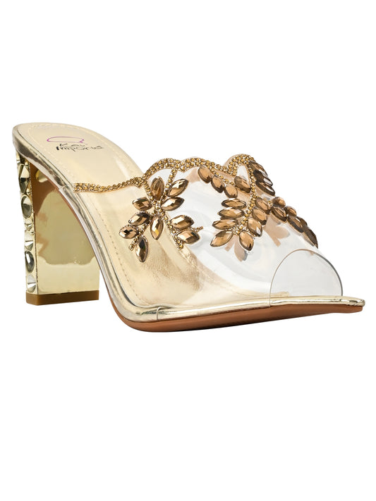 Women Golden Embellished Sandals
