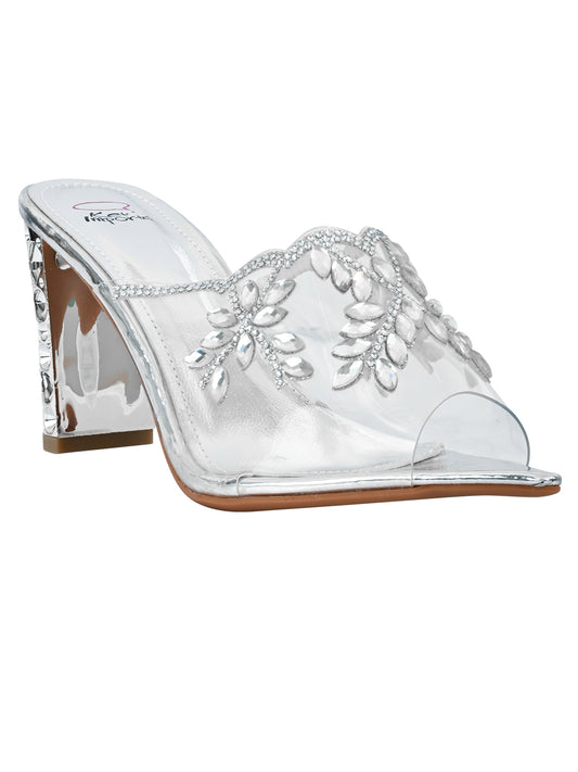 Women Silver Embellished Sandals