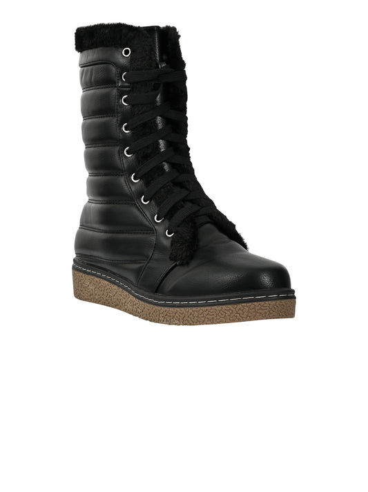 Women Black Striped Mid-Top Boots