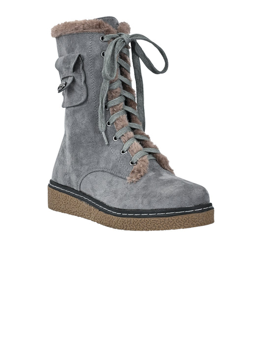 Women Grey Solid Mid-Top Boots